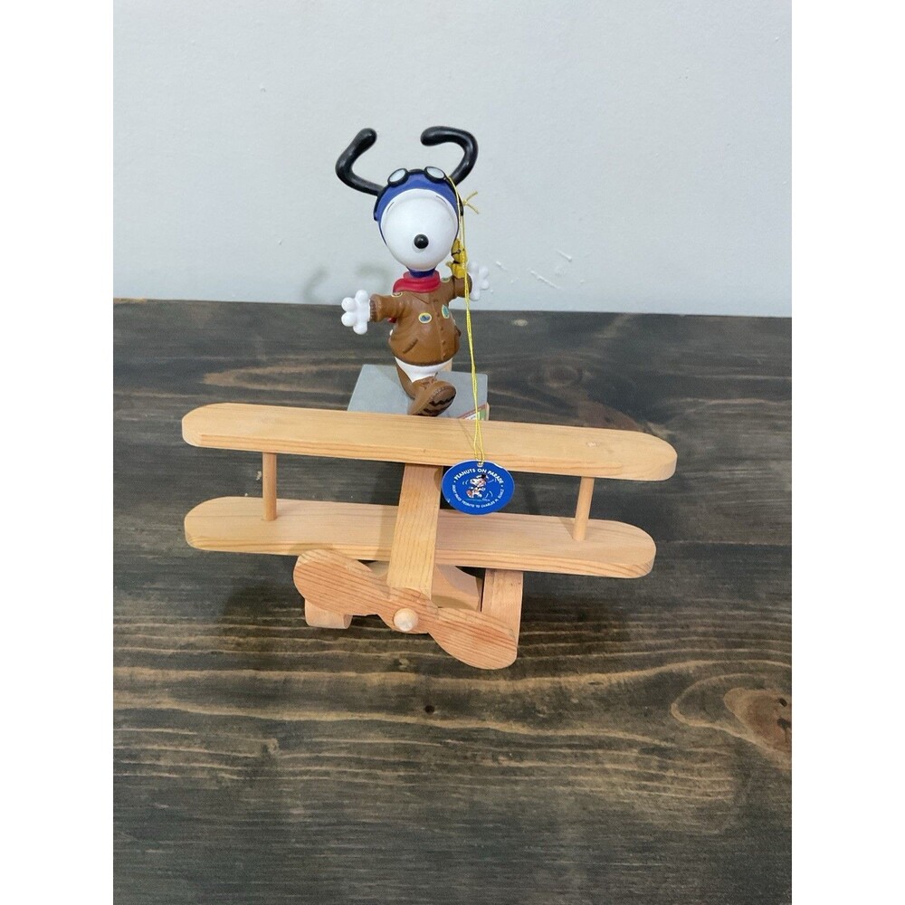 Snoopy Flying Ace Wooden Airplane Figurine Tribute To Charles Schultz